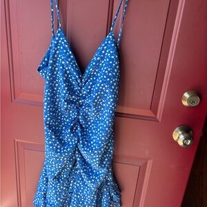 Blue Floral Backless Dress